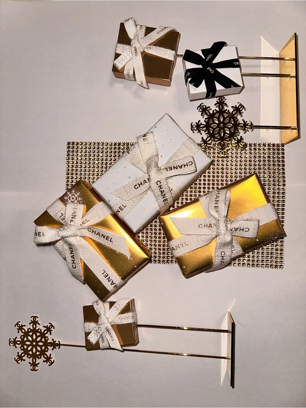 CHANEL Gold white Holiday Display Accessories bundle!